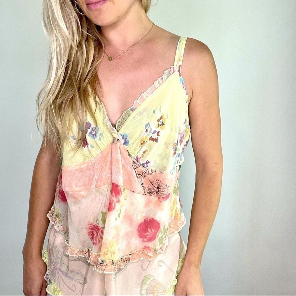 J.Jill Floral Yellow Pink Purple Tank Top Large